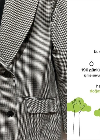 l Beden gri Renk Düğmeli Gri Ekose Kadın Blazer Ceket