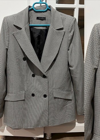 Trendyol & Milla Düğmeli Gri Ekose Kadın Blazer Ceket
