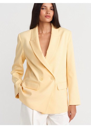 Sarı Düğmeli Kadın Midi Blazer