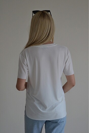 s Beden Kadın Beyaz Lazer Kesim Basic T-shirt