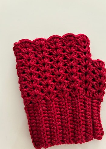 Kırmızı Örgü Parmaksız Kadın Eldiveni - Görsel 3