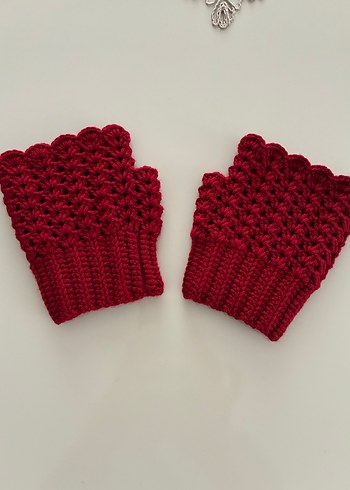 Kırmızı Örgü Parmaksız Kadın Eldiveni - Görsel 4