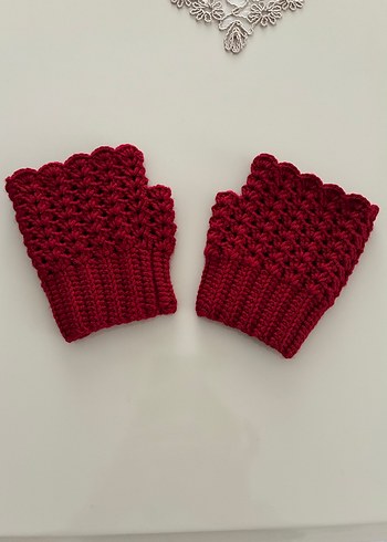 Kırmızı Örgü Parmaksız Kadın Eldiveni - Görsel 5