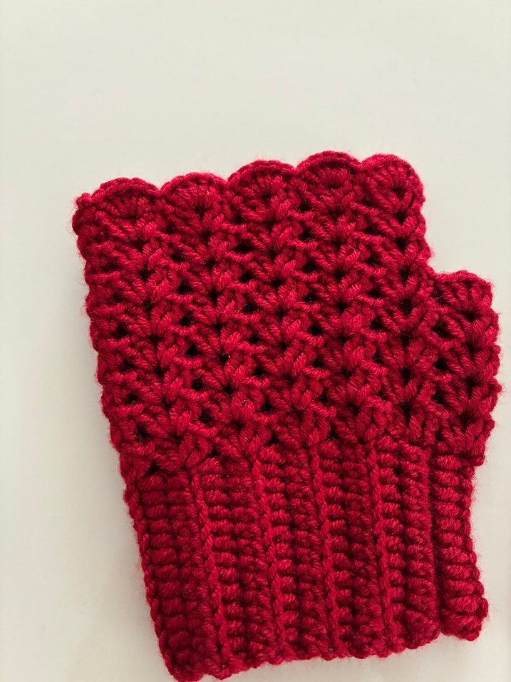 Kırmızı Örgü Parmaksız Kadın Eldiveni - Görsel 3