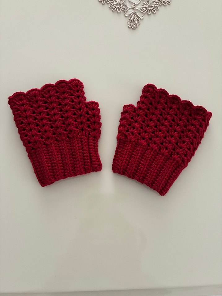 Kırmızı Örgü Parmaksız Kadın Eldiveni - Görsel 5