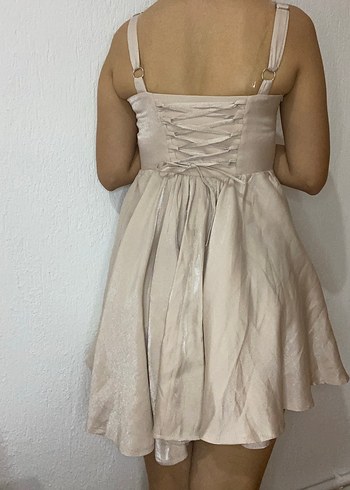 Bej Straplez Mini gece elbisesi - Görsel 7