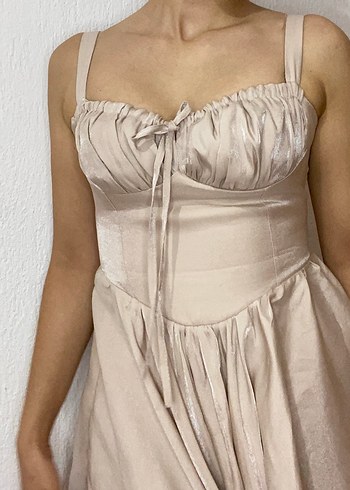 Bej Straplez Mini gece elbisesi - Görsel 9