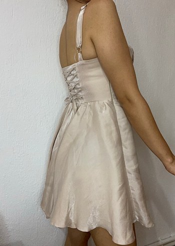 Bej Straplez Mini gece elbisesi - Görsel 4