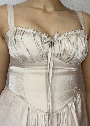 Bej Straplez Mini gece elbisesi - Görsel 5