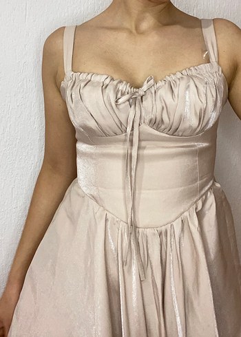 Bej Straplez Mini gece elbisesi - Görsel 8