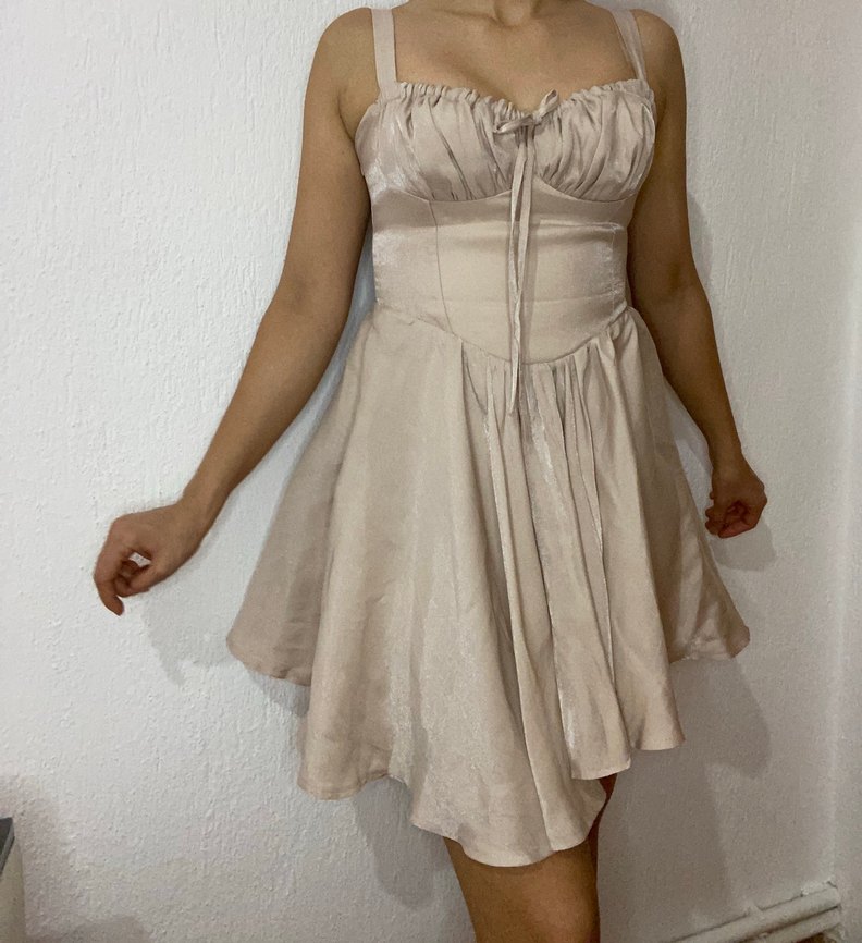 Bej Straplez Mini gece elbisesi - Görsel 2