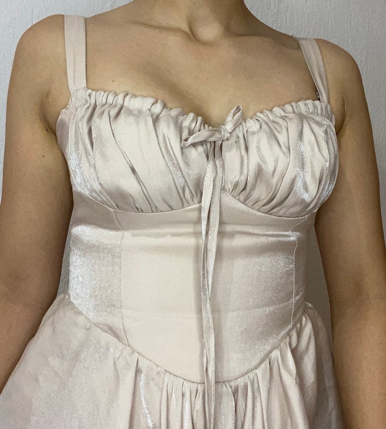 Bej Straplez Mini gece elbisesi - Görsel 5