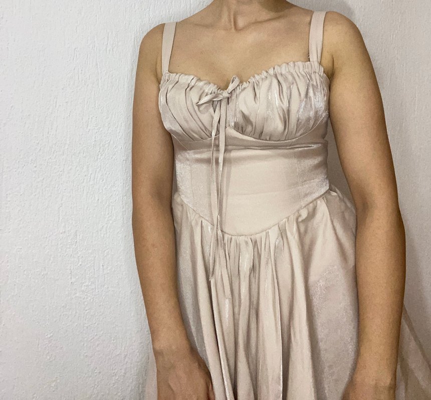 Bej Straplez Mini gece elbisesi - Görsel 3