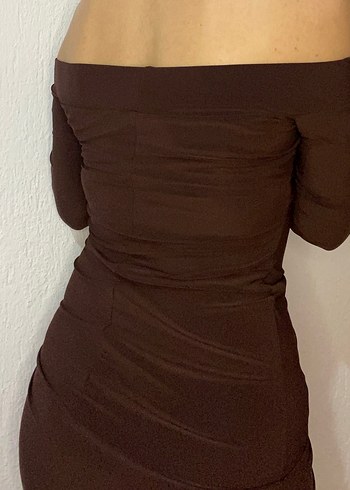 Kahverengi Drapeli Kadın Midi Kalem Elbise - Görsel 6