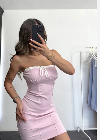 Pembe Straplez  Mini Elbise - Görsel 2