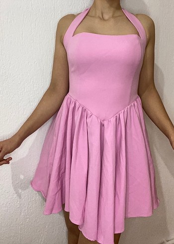 Pembe Straplez Midi Elbise - Görsel 4