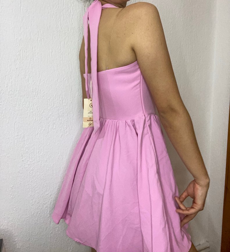 Pembe Straplez Midi Elbise - Görsel 2