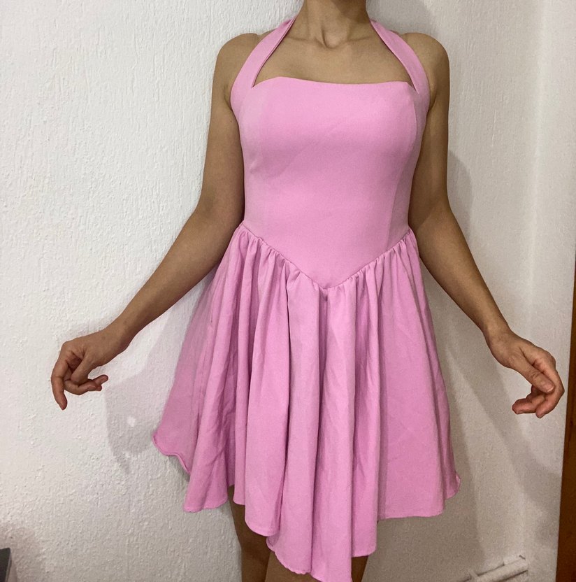 Pembe Straplez Midi Elbise - Görsel 4