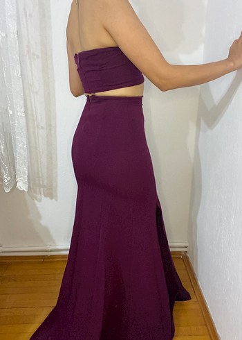 Mor Straplez Uzun Abiye Elbise - Görsel 6