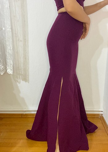 Mor Straplez Uzun Abiye Elbise - Görsel 3