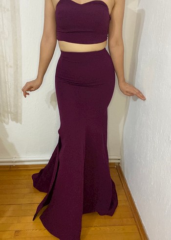 Mor Straplez Uzun Abiye Elbise - Görsel 10