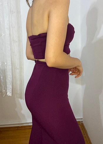 Mor Straplez Uzun Abiye Elbise - Görsel 12