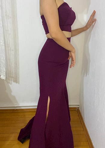 Mor Straplez Uzun Abiye Elbise - Görsel 7