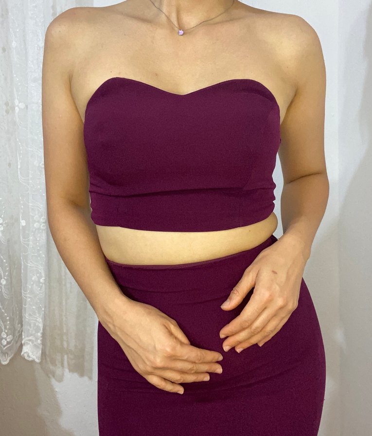 Mor Straplez Uzun Abiye Elbise - Görsel 4