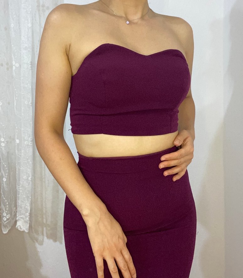 Mor Straplez Uzun Abiye Elbise - Görsel 2