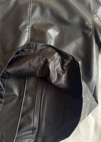 Düğmeli Siyah Kadın Deri Ceket - Görsel 5