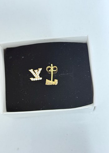 Louis Vuitton 925 ayar gümüş Altın Renk Mini Taşlı Kadın Küpe