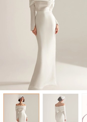 Uzun Kollu Straplez Beyaz Düz Gelinlik - Görsel 3