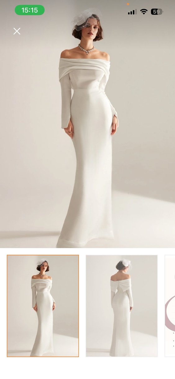 Uzun Kollu Straplez Beyaz Düz Gelinlik - Görsel 3