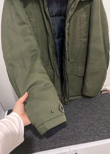 Kürklü Kapüşonlu Haki erkek mont - Görsel 4