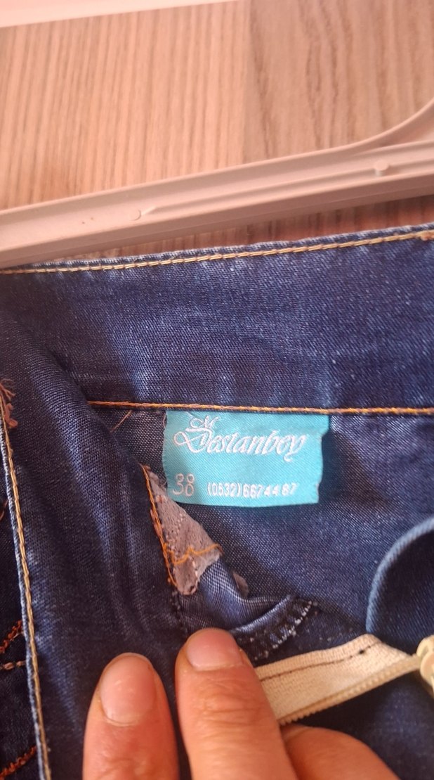 Nakışlı Kemerli Lacivert Midi Denim Etek - Görsel 4