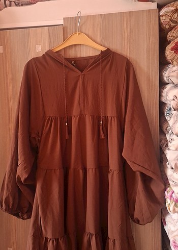 Kadın Kahverengi Bohem Uzun Keten Elbise - Görsel 4