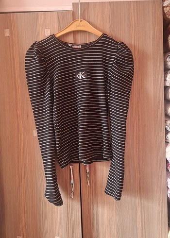 Kız Çocuk Siyah Çizgili Triko Uzun Kollu Tişört - Görsel 2