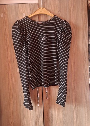 Kız Çocuk Siyah Çizgili Triko Uzun Kollu Tişört - Görsel 3