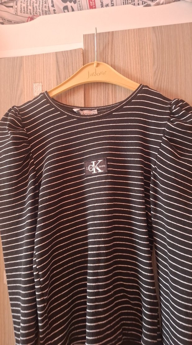 Kız Çocuk Siyah Çizgili Triko Uzun Kollu Tişört - Görsel 4