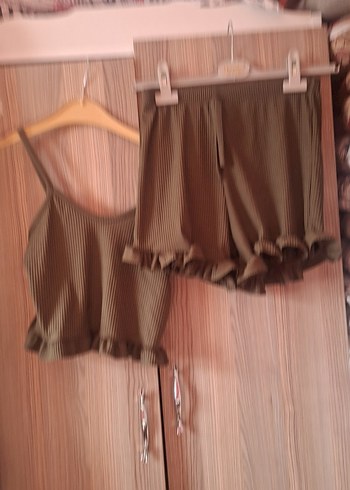 Kahverengi Mini Askılı Rahat Pijama Takımı - Görsel 4