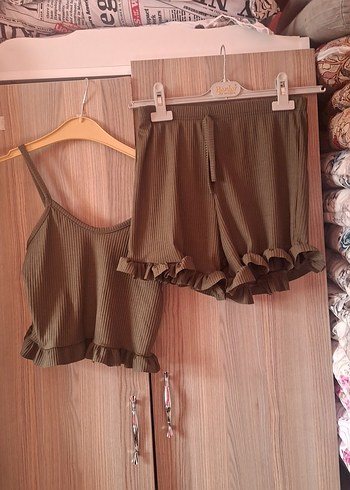 Kahverengi Mini Askılı Rahat Pijama Takımı - Görsel 2