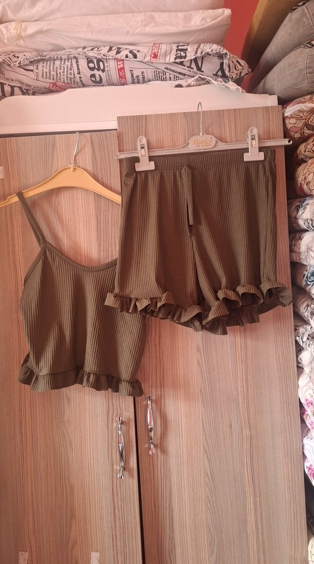 Kahverengi Mini Askılı Rahat Pijama Takımı - Görsel 2