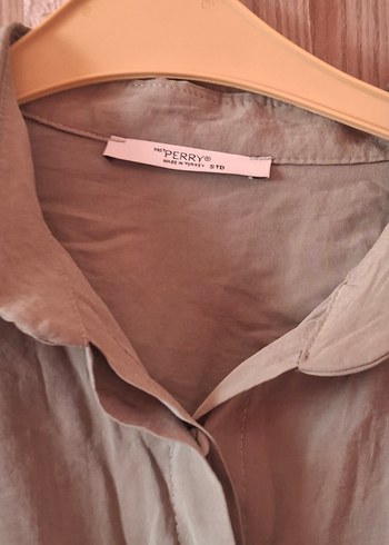 Bej Uzun Keten Gömlek Elbise - Görsel 9