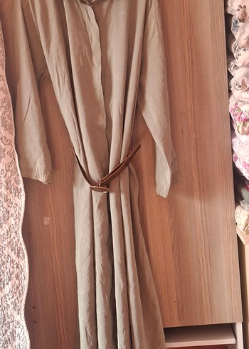 Bej Uzun Keten Gömlek Elbise - Görsel 6