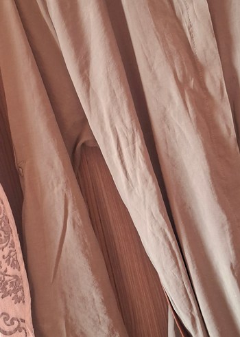 Bej Uzun Keten Gömlek Elbise - Görsel 8