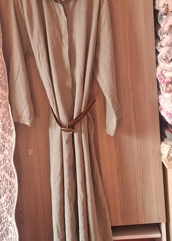 Bej Uzun Keten Gömlek Elbise - Görsel 5