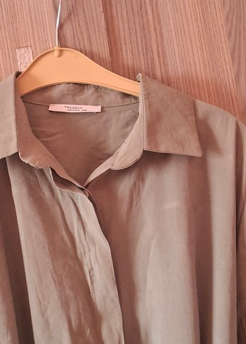 Bej Uzun Keten Gömlek Elbise - Görsel 10