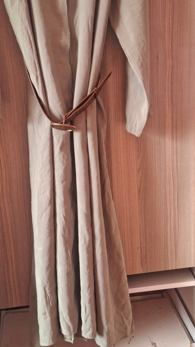 Bej Uzun Keten Gömlek Elbise - Görsel 3