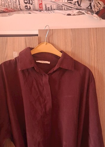 Bordo Kemerli Uzun Keten Elbise - Görsel 6