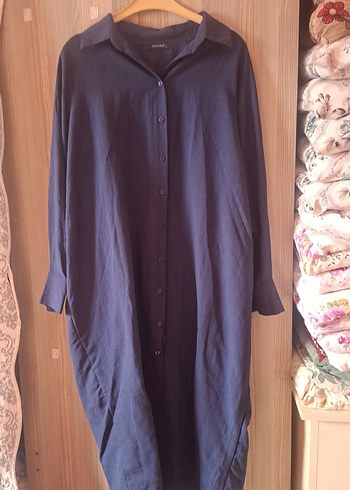 Lacivert Uzun Keten Kadın Tunik - Görsel 3